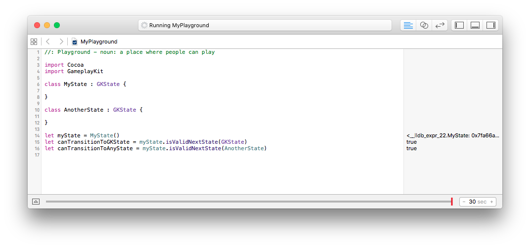 Testing GKState in a playground on El Capitan